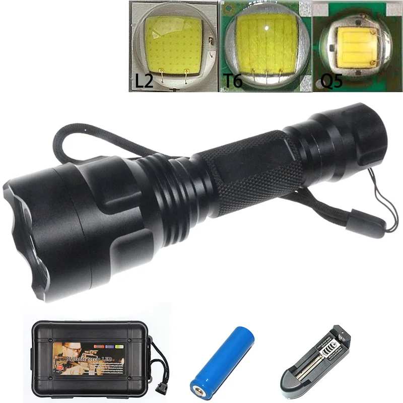 4C0F 13BF Durable LED Flashlight Torch C8 XPE Q5 T6 Tactical Military Waterproof 