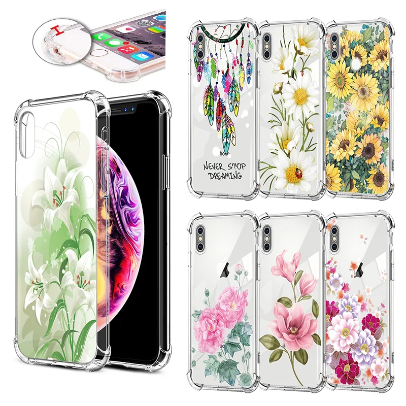 

Airbag Shockproof Case For iPhone 11 Pro XS MAX XR Crystal Flower TPU Cover for iPhone 7 Plus 8 X 6 6S 5 5S SE Transparent Coque