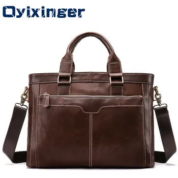 

2019 Briefcase Men Laptop Bags Genuine Leather Men's Business Laptops Handbag For Macbook Air 14 Xiaomi Huawei Lenovo Acer Dell