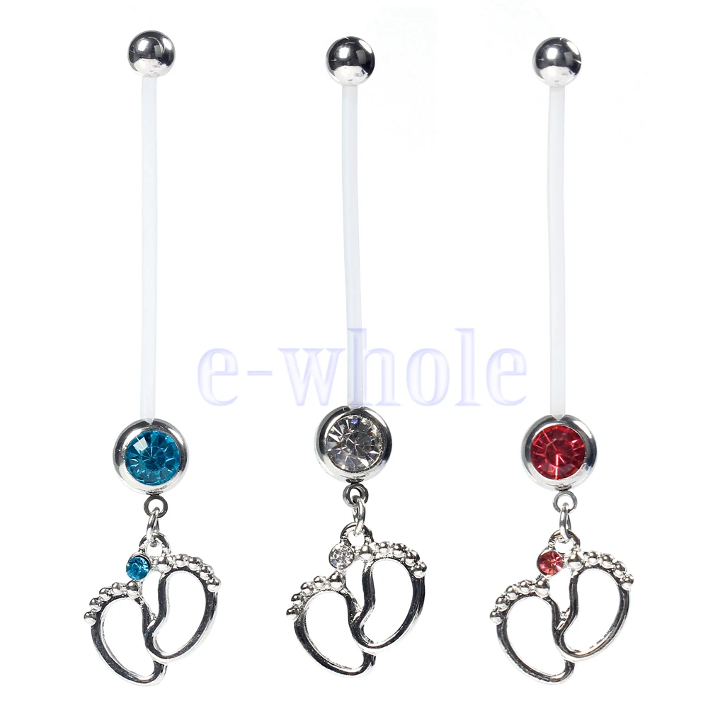 Chic Soft Maternity Bendy Belly Bar Little Feet Crystal Pregnancy Navel