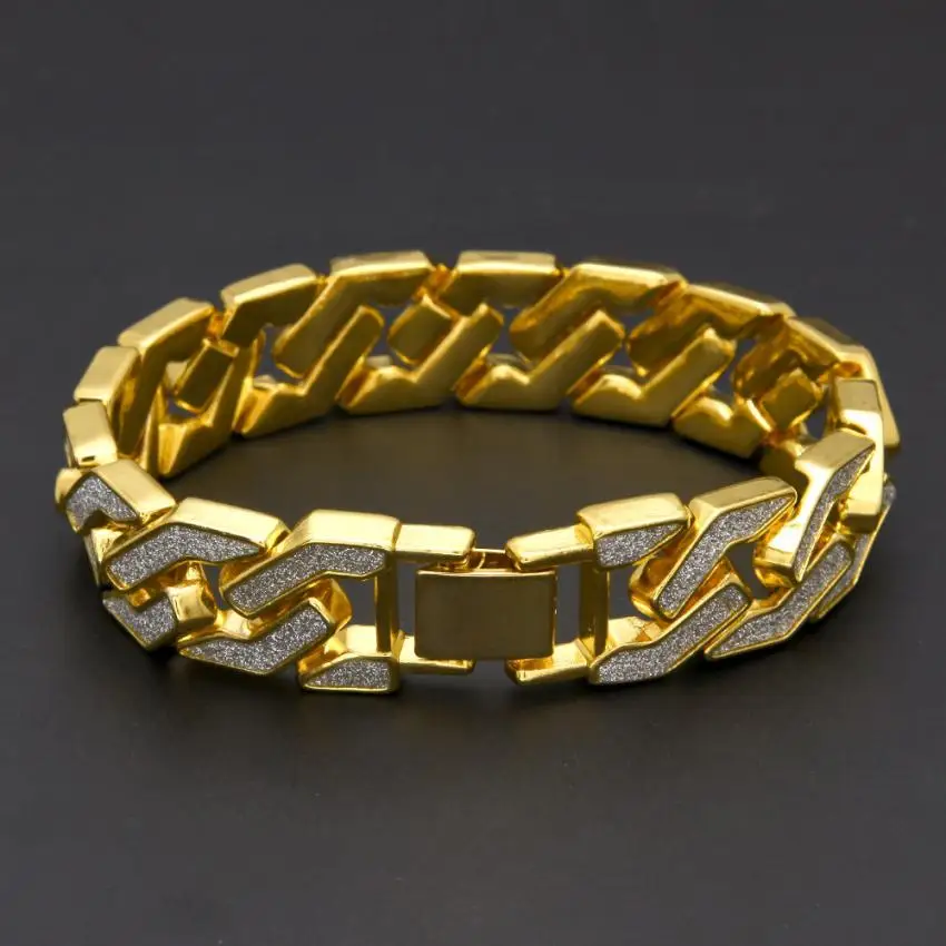 Luxury Men Sand Explosion Cuban Bracelet Chain Hip Hop Gold Silver Alloy Mens Bracelets Jewelry