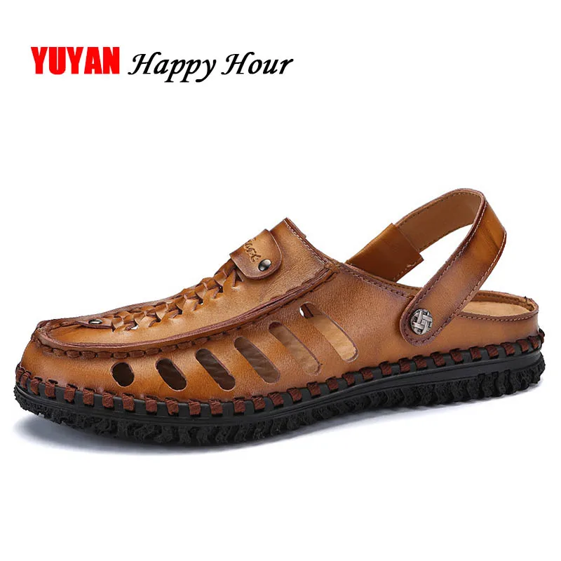 

100% Genuine Leather Sandals Men Summer Shoes High Quality Non-slip Men's Beach Sandals K215
