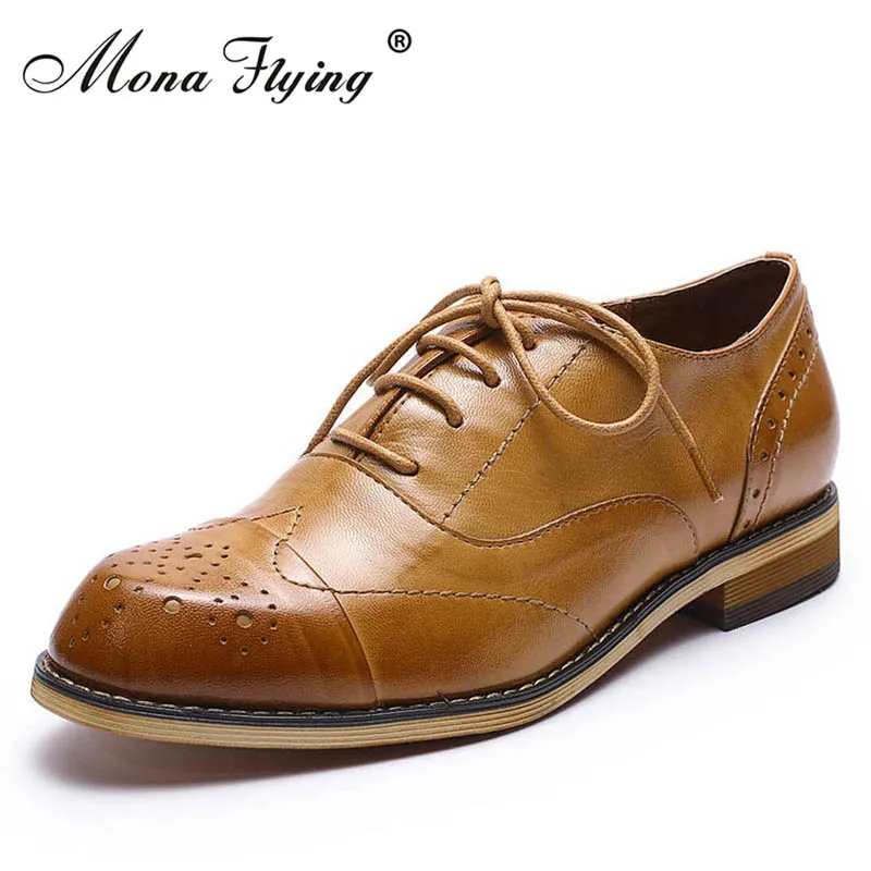 

Women Flats Oxfords Shoes 2018 New Brand Genuine Leather Women Lace-up Casual Brogue Shoes for Women Handmade Flat Shoes FLX20-2