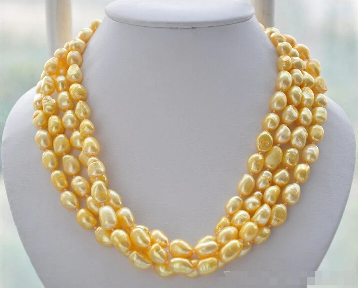 

>@@@@@ A> Z5600 NICE 4row 24" 13mm yellow BAROQUE FRESHWATER PEARL NECKLACE a -Top quality free shipping