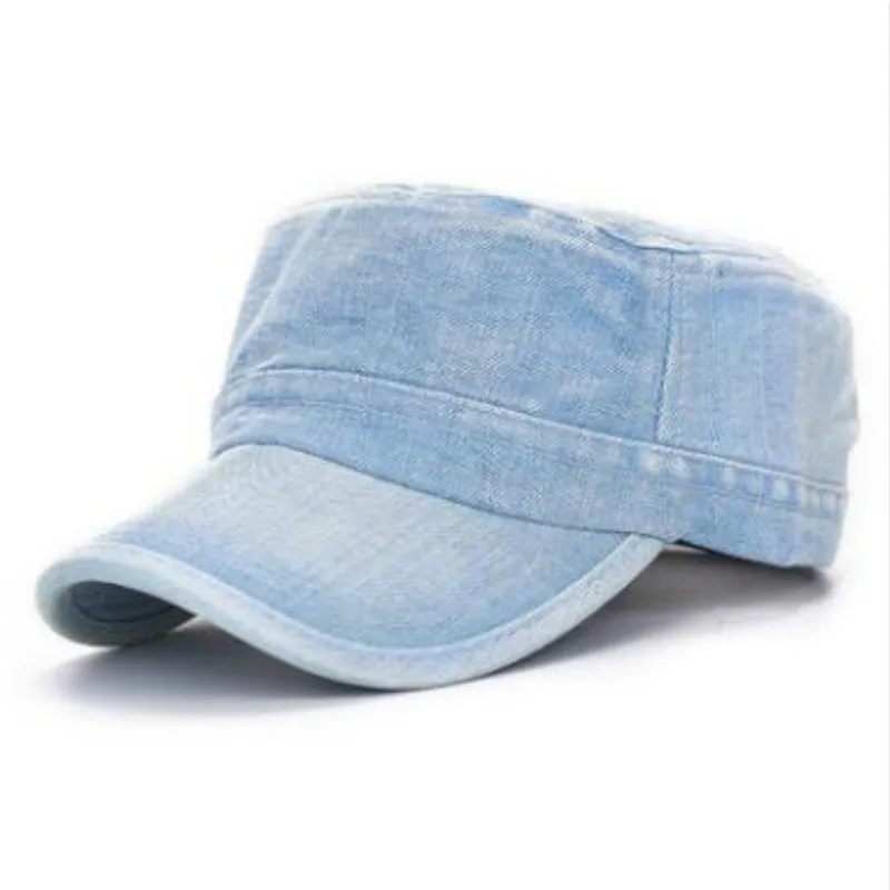 Которая в душе Повседневная пустая джинсовая военная шляпа женские регулируемые ремни плоская кепка для мужчин твердая военная шапка diy летняя шляпа унисекс - Цвет: light denim