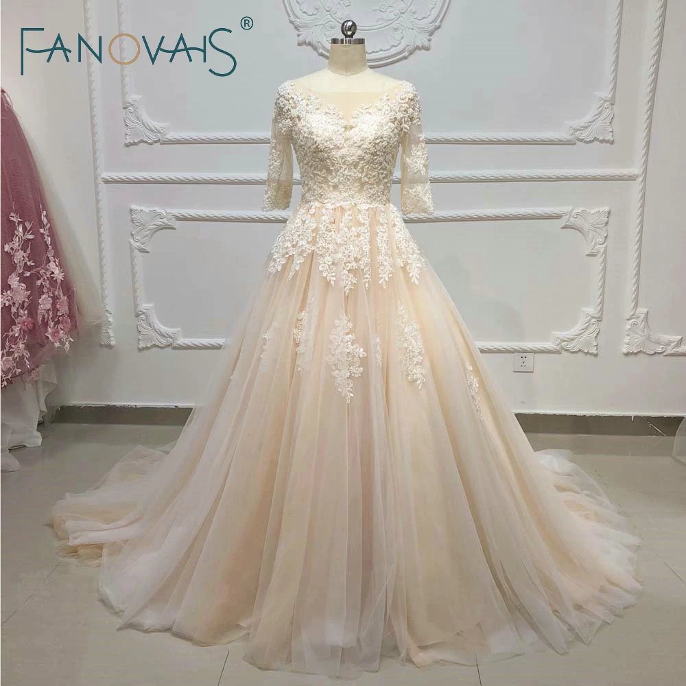 Champagne Wedding Dresses Long Sleeves ...