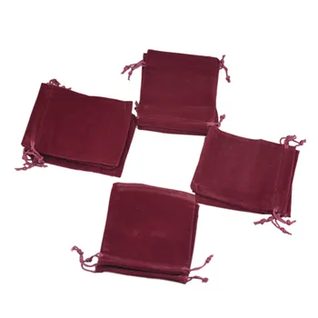 

10x12cm Velveteen Wine Red Velvet bags Printed Drawstring Pouches Jewelry package bags Gift bags 50pcs 3.9''x4.7''