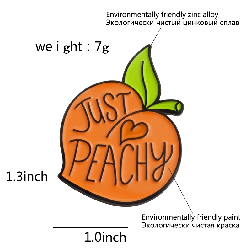 Просто персиковая эмалированная брошь, фруктовый персик, джинсовая одежда, кепка, сумка, нагрудная булавка, кнопка, значок, мультфильм, растение, ювелирное изделие, подарок для друзей