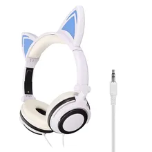 LEORY Foldable Flashing Glowing Cat Ear headphones Gaming Headset Earphone with LED Light For PC Laptop Computer Mobile Phone