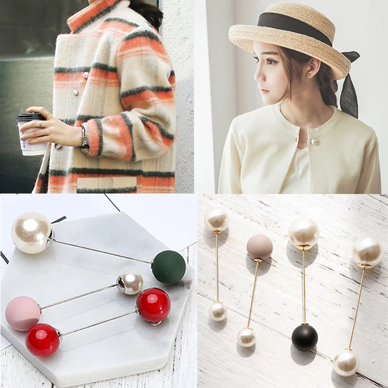 

1Pc Woman/Girl Imitation Pearl Brooch Classic Charm pins High Quality Accessories Simple Double Pearls Brooches All-match clothi
