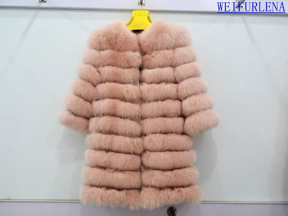 New Brand Winter Real Blue Fox Fur Coat Thick Warm Imitation Of Sables Women's Light Brown Long Jacket The fox fur Coat