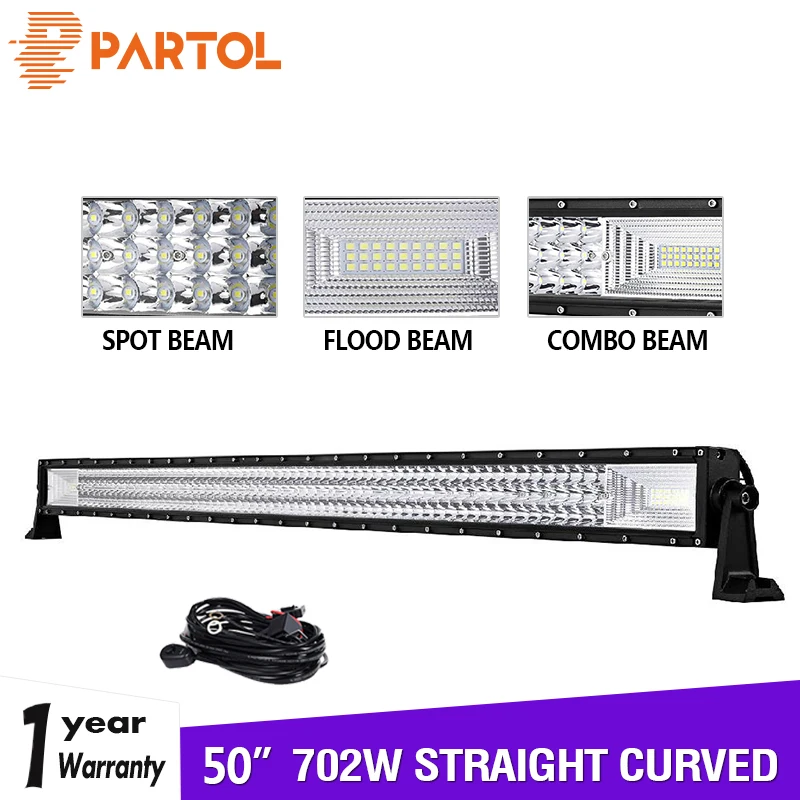 

Partol 50" Straight Curved Tri-Row LED Light Bar Spot Flood Combo Beam Offroad LED Work Light 4WD 4x4 LED Bar Camper Trailer 12v