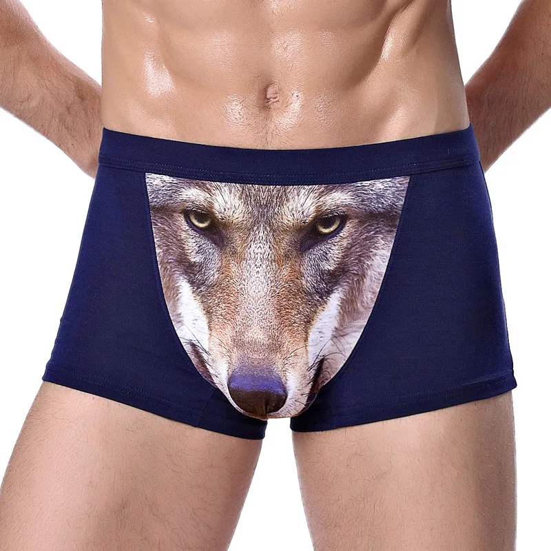 Fashion 3D Trend Personality Men's Underwear Creative Wolf Eagle Head Animal Print Men's Underwear Sexy Boxer Men New SA-8 - Color: Black