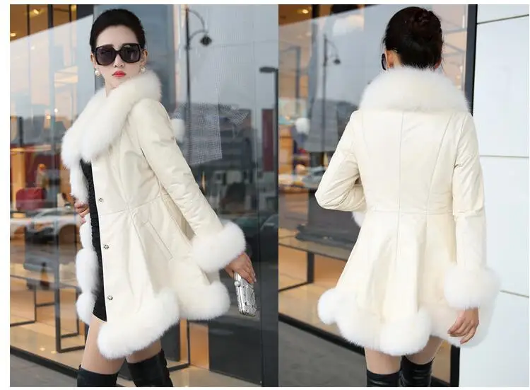 S-6XL, Женское зимнее пальто из искусственного меха, длинное тонкое пальто, теплое пальто из искусственной кожи, в стиле пэчворк, с воротником из искусственного лисьего меха, верхняя одежда, женская элегантная куртка