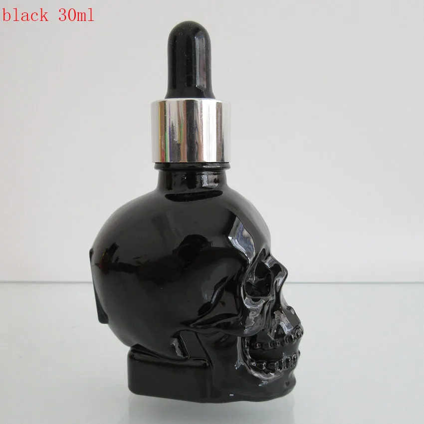 Стеклянная бутылка-капельница 30 мл в форме черепа для Хэллоуина, жидкость для электронных сигарет, бутылка для эфирного масла с пипеткой, пустая стеклянная бутылка для заправки - Цвет: bright Black