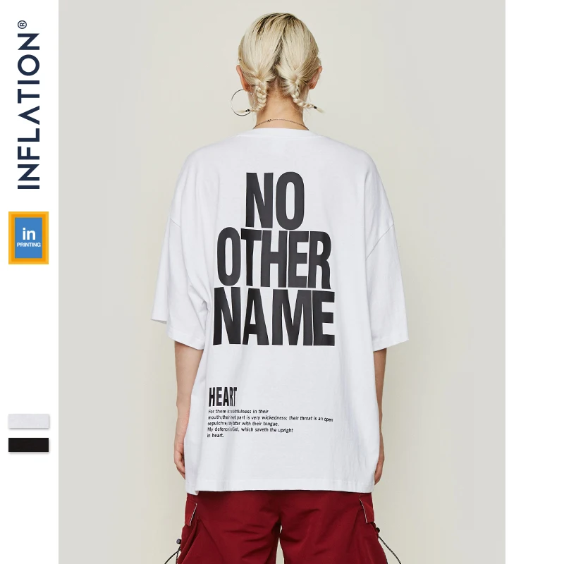 INFLATION Men Clothing Oversize Short Sleeve Tshirt Letter Printed Tee Fashion Streetwear Hip Hop Casual Cotton Tops Tees 91101S