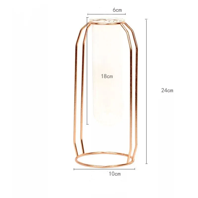 Скандинавская стеклянная кюветная ваза, Современная позолоченная железная ваза для цветов, модная ваза для растений, креативная Террариум, украшение для дома, свадьбы - Цвет: Tall Rose Gold