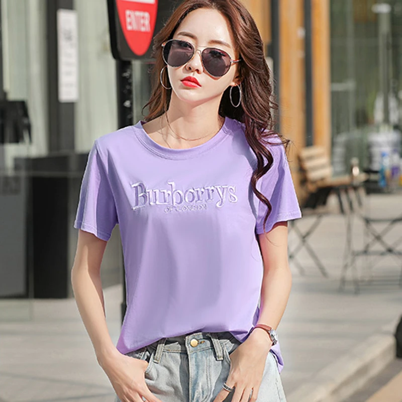 Женская футболка с вышитыми буквами shintimes, хлопок, футболка с коротким рукавом, женская модная Корейская женская одежда, футболка Femme