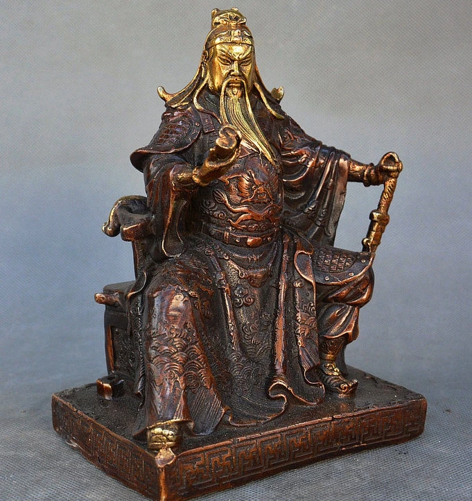 Древний Китай Бронзовая позолоченная книга Дракон Воин Guangong Guan Yu Ares статуя