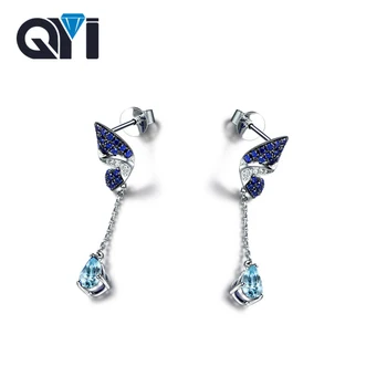 

QYI Fashion 925 Sterling Silver Gemstone Earrings Woman Fine Jewelry 2.5 ct Oval Shape Natural sky Blue Topaz Dangle Earrings