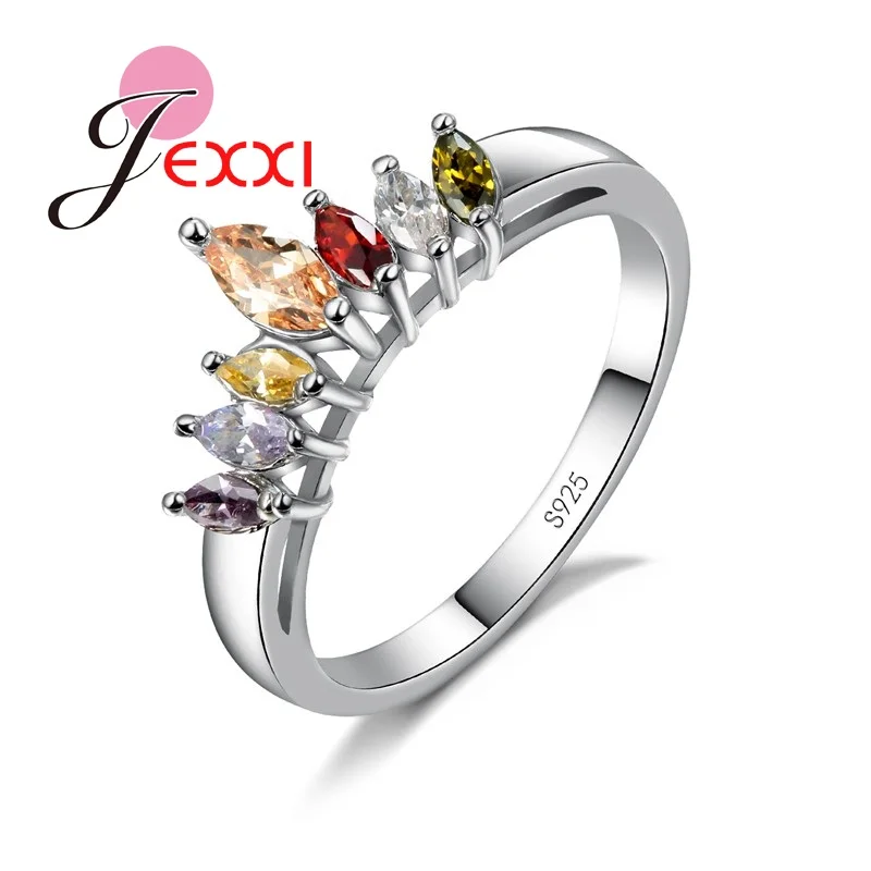 

JEXXI Factory Price Fashion Luxury Mix Color Oval Cubic Zircon Crytsal Wedding Rings Women Sterling Silver Finger Rings Bijoux