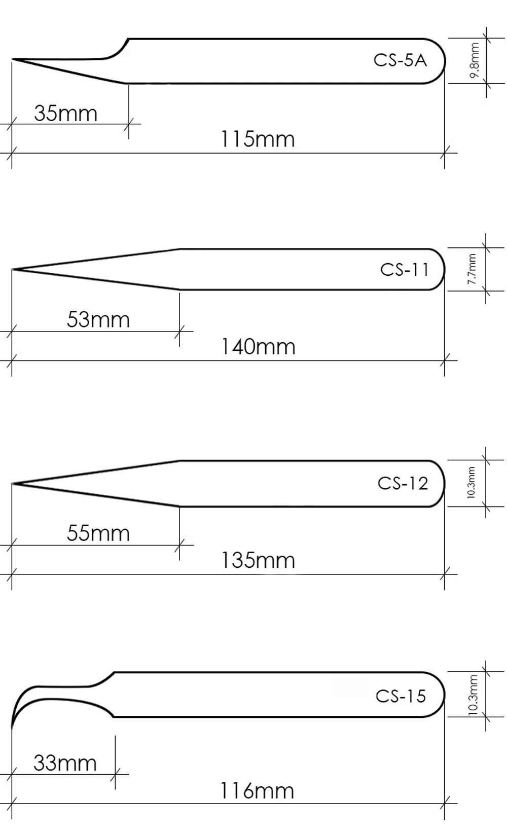 VETUS CS серия Пинцет накладные ресницы удлинительные пинцеты для ногтей советы щипцы инструмент из нержавеющей стали для бровей Пинцет для ресниц