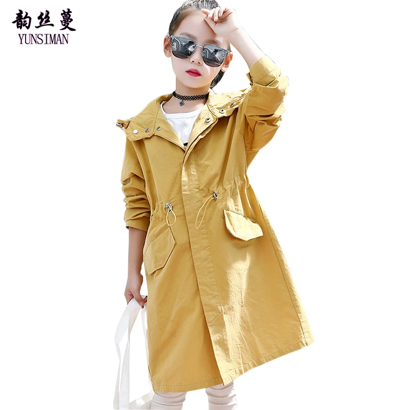 

Baby Girl Clothes Jacket Coat for 6 8 10 12 14 16 Years Old Yellow Full Sleeve with Cap Belt Long Jacket Coat Tops Autumn 12M14