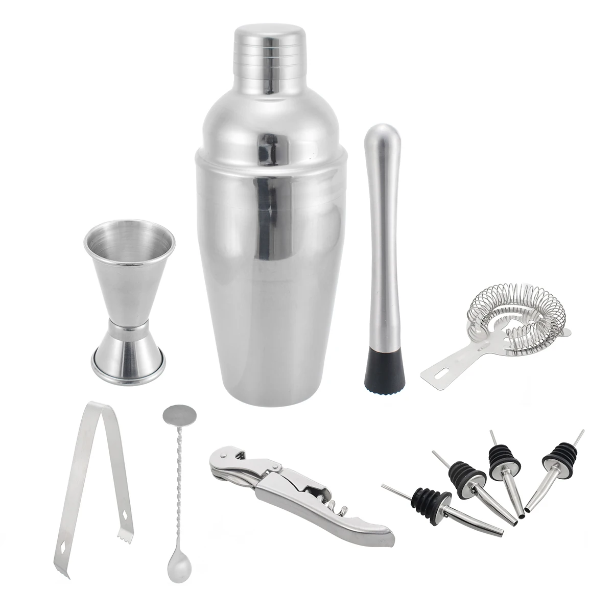 10pcs 550ml Stainless Steel Cocktail Kit Shaker Mixer Drink Bartender Martini Set with Wooden Holder Barware