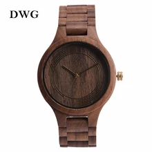 Fashion Classic Japan Movt Black Walnut Wood Watch Quartz Women Luxury Men Wirst Watch Solid Wooden Hand Clock Tree Strap Watch