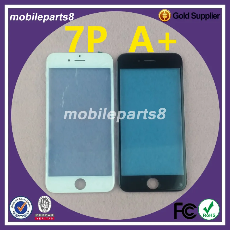 10pcs/lot free shipping Glass with frame for iPhone 7 plus 5.5&quot Front Screen Outer Replacement Black or White | Мобильные