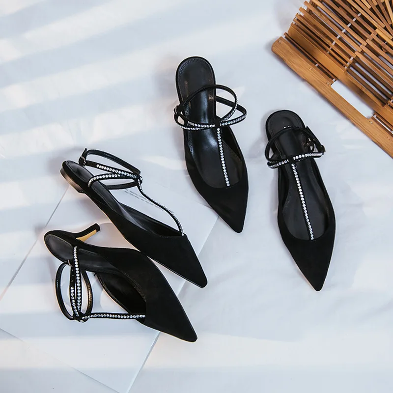

2018 summer new drill sharp pointed high heel sexy T word with flat bottom sandals
