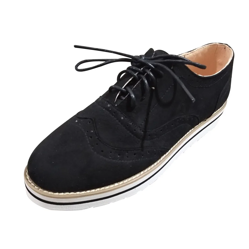 Модная обувь; женская летняя обувь с круглым носком; однотонная Повседневная замшевая обувь на плоской подошве со шнуровкой; спортивная обувь на шнурках - Цвет: Black