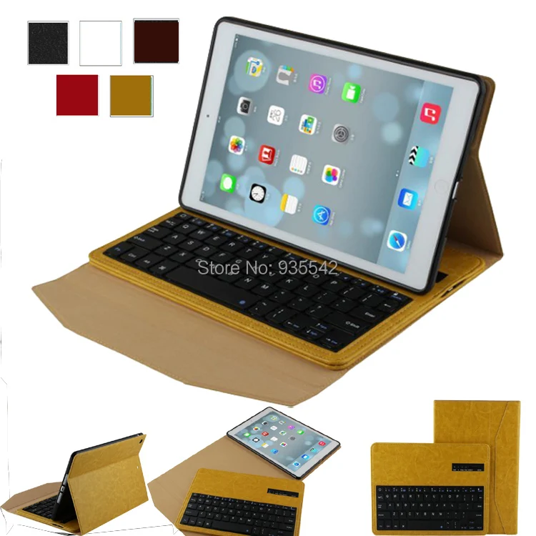 

For iPad Air / for iPad 5 Bluetooth Keyboard Portfolio Leather Case - Slim SmartShell Stand Cover w/ Detachable Keyboard, Kahki