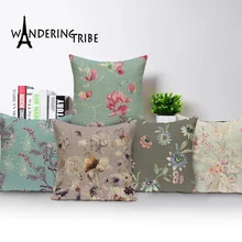 Primavera planta Floral sala de estar cojines Vintage fundas decorativas para cojines verde noche sofá almohadas personalizado funda de almohada 45*45