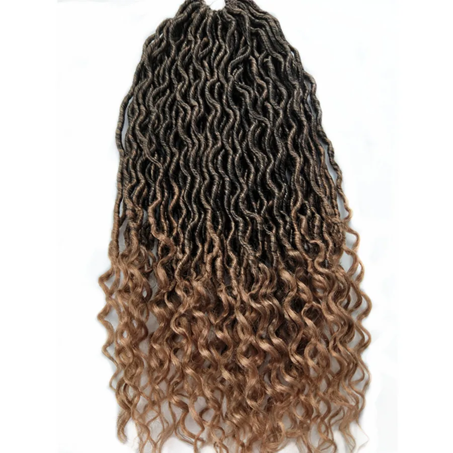 

Pervado Hair Synthetic Brown Ombre Goddess Locs Crochet Hair 22" 24strand Low Temperature Fiber Lock Braiding Hair Extensions