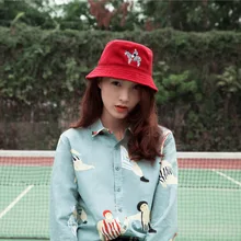 Autumn Winter New Arrival Women's Woolen Bucket Hats Playful Cartoon Embroidery Red Caps Elegant Fashion Cap Warm Lady Bow-knot