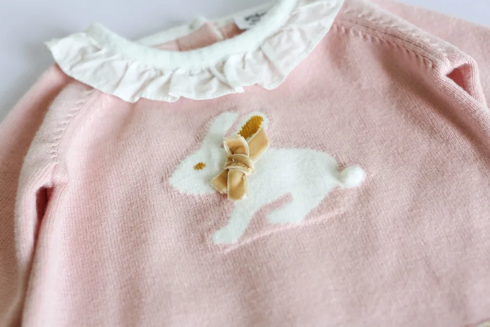 Детские свитера, свитер с милым Кроликом, розовые, синие вязаные топы для маленьких мальчиков и девочек, Изысканная одежда для малышей