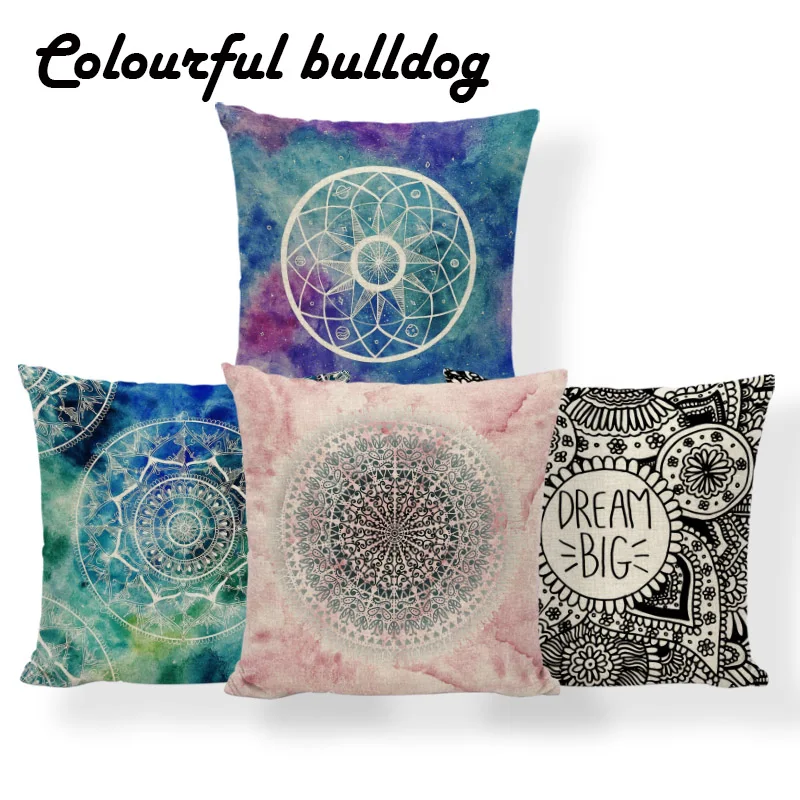 

Mandala Lotus Flowers Cushion Cover Geometry Diamond Pillow Shabby Chic Chair Gifts For Medical Throw Pillow 45Cm Linen Custom