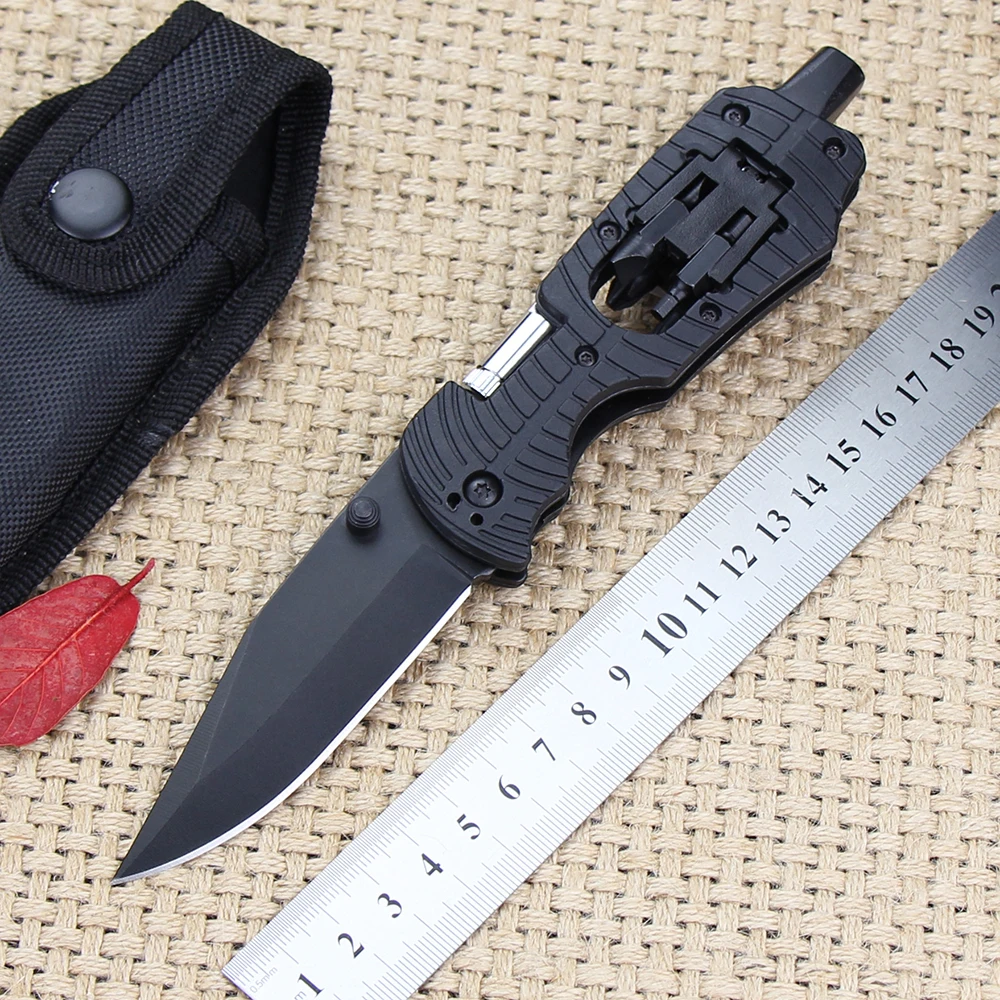 Outdoor Camping Folding Knife Flashlight + Screwdriver Hunting Pocket