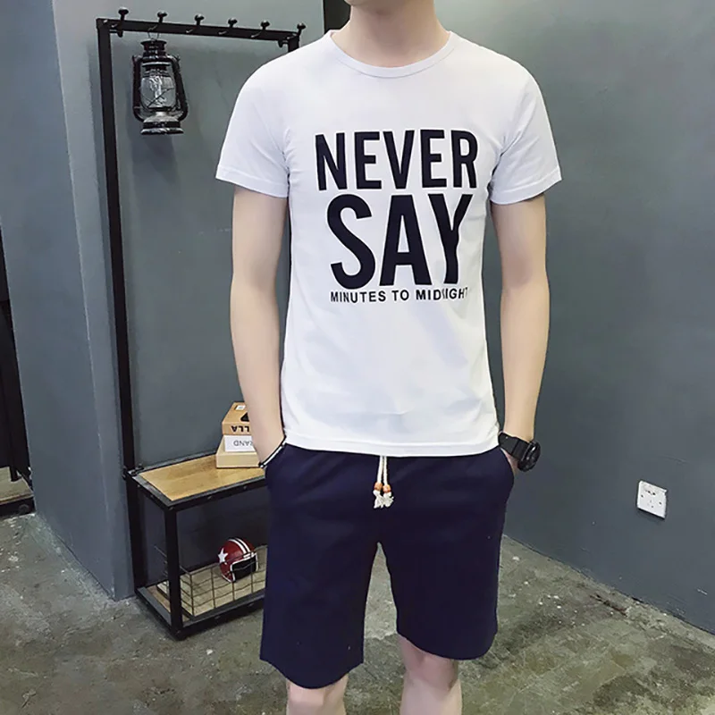 

Men Casual Tracksuit Summer Brands Mens Two Piece Shorts Set T-shirt +shorts Breathable Joggers Track Suit Male Sportswear Sets