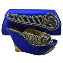 1308-L57 Königsblau farbe, 2016 Neuesten dame Italienischen design passenden schuhe und tasche set für hochzeit und partei.