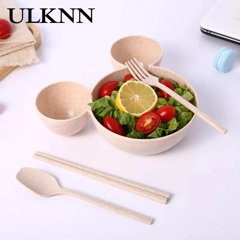 

ULKNN Cartoon Mickey'S Head Plate Solid Colors Children Tableware Wheat Stalk Non Slip Bottom Cartoon Mickey'S Head Plate