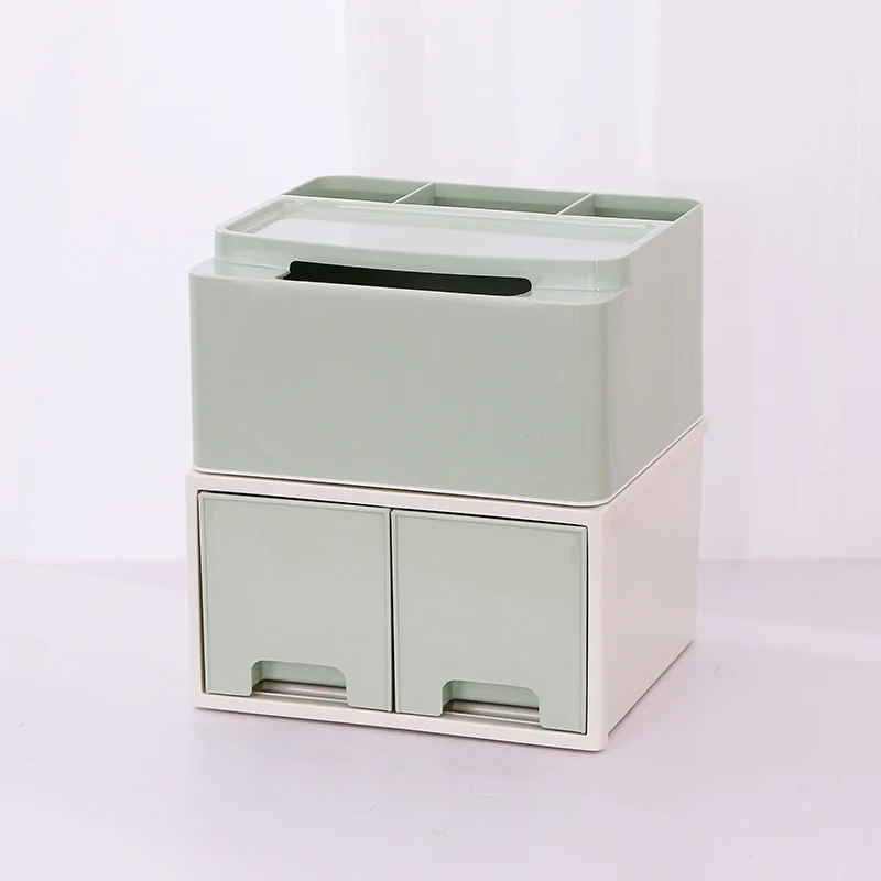 BNBS высокое качество Desktop косметический Канцелярские Пластик Организатор двойной ящик модульная коробка для хранения макияж контейнер коробка ткани - Цвет: Green-big drawer