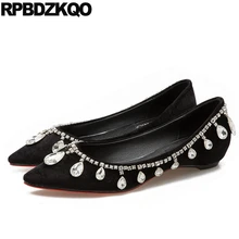 Женская платье обувь черный Увеличение высоты кристалл лифт красивая горный хрусталь плоские замша Китайский обнаженный свадьба Остроконечные последние европейская отправка капель весенняя осень Мода