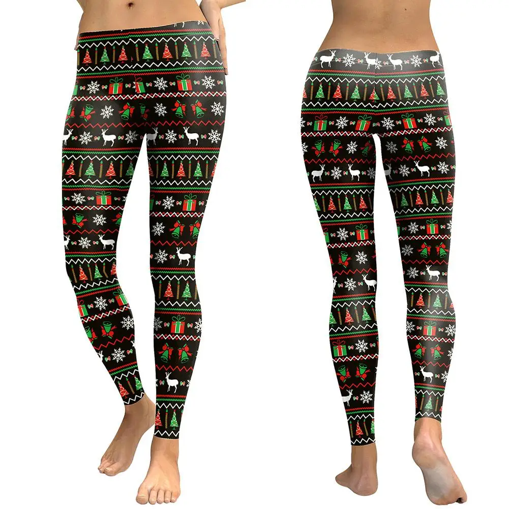Женские эластичные леггинсы с принтом рождественской елки и оленей, узкие брюки, длинные брюки