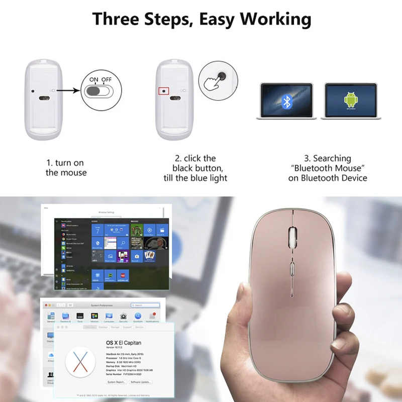 Новая мини мышь Bluetooth перезаряжаемая оптическая Бесшумная для ноутбука Apple Macbook