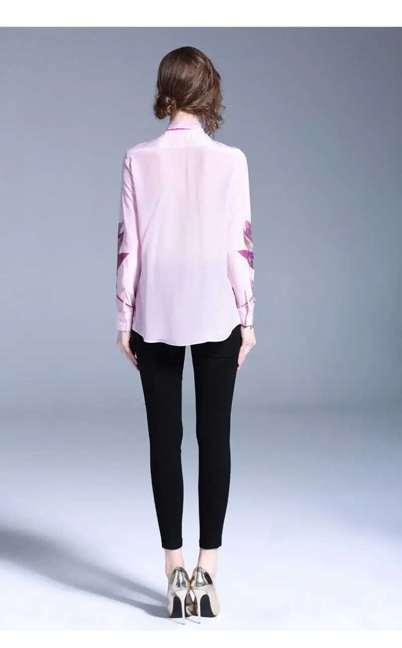 Vestidos Spring Women Blouse 2018 Runway Fashion Print Flowers Bow Plplin Long Sleeve Work Wear Lapel Collar Shirts