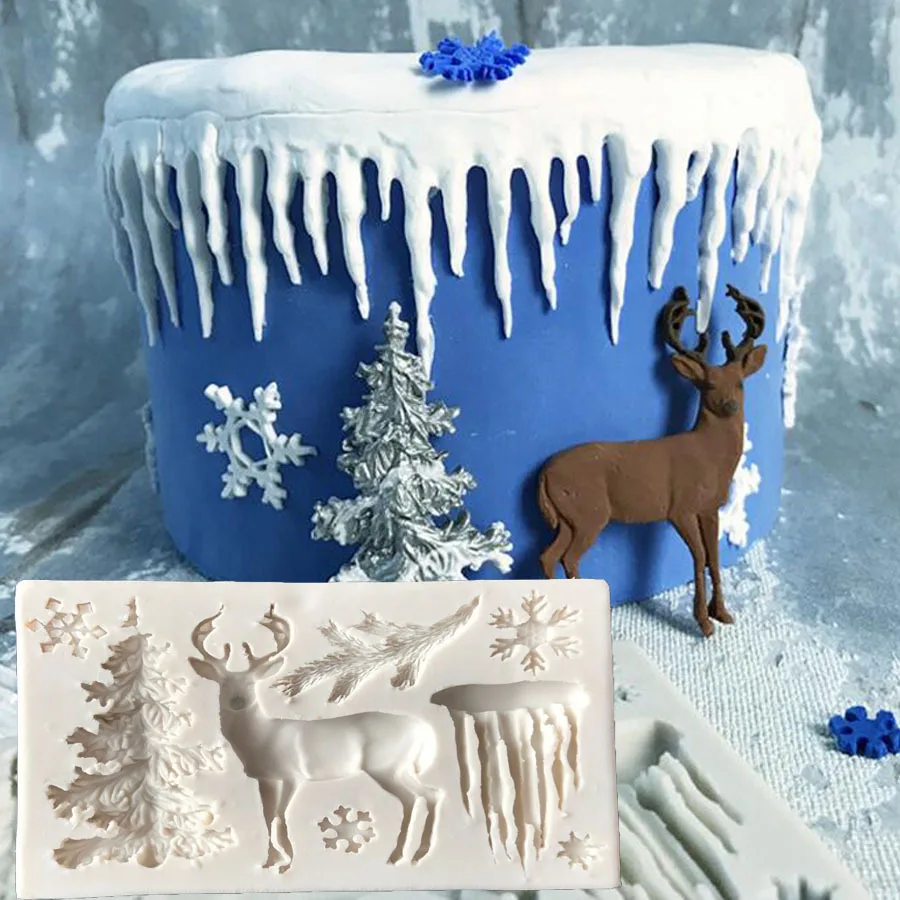HEARTMOVE Christmas Deer Silicone Mold Icicle Snowflake Chocolate Candy