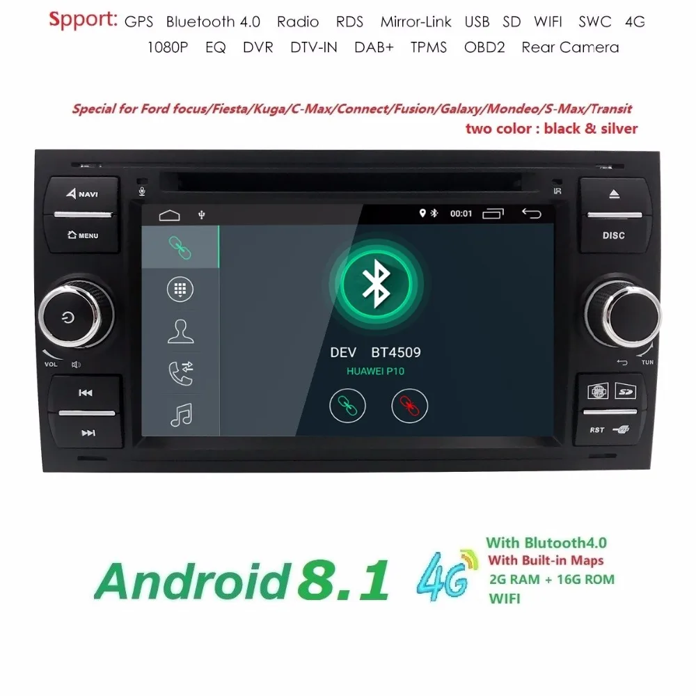 

7"Car DVD Player For Ford Fusion Steering-Wheel Android8.1FHD1080P Quad Core 2Din Stereo Radio GPS Navigation Mirror-link 2G RAM
