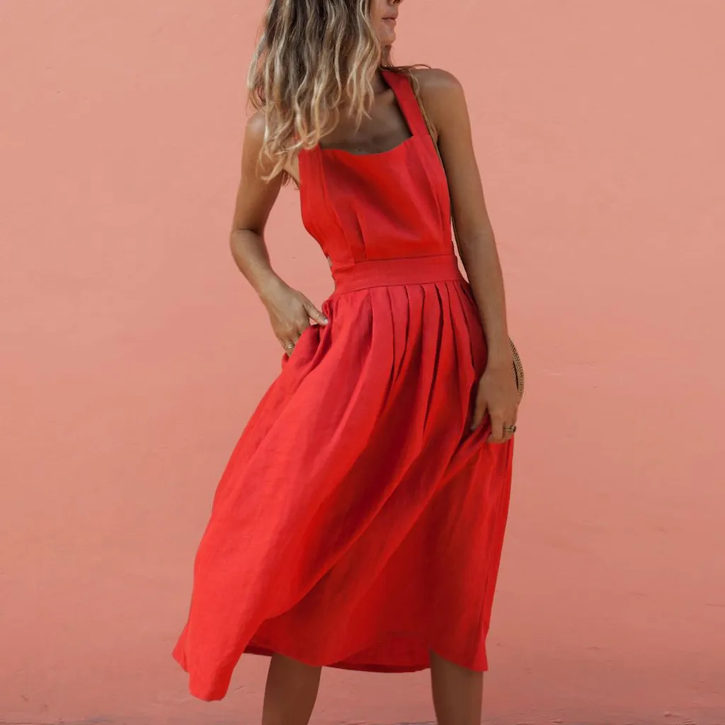

Women Summer Boho Strappy Long Maxi Dress Sexy Backless Party Red Dress Beachwear Sundress vestido